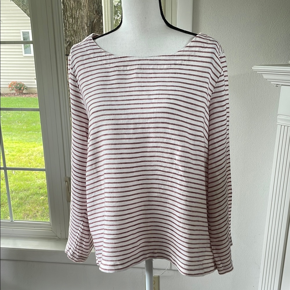 Striped Boatneck Long-Sleeve Linen Top